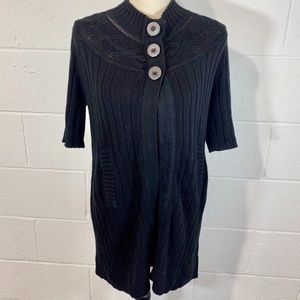 Tulle Short Sleeve Black Cardigan Front Snap